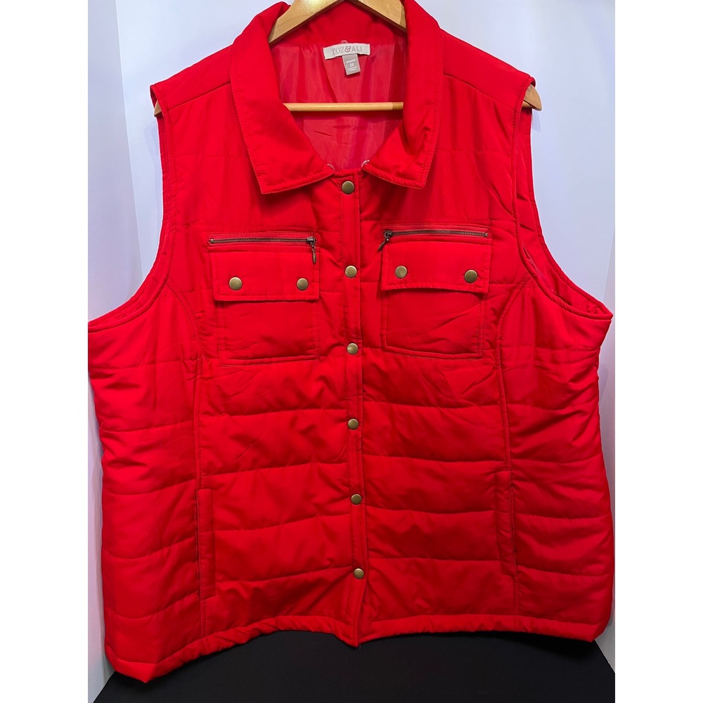 Roz & Ali Red Quilted Puffer Vest Womens Plus Size 3X Snap Front Pockets RN45749